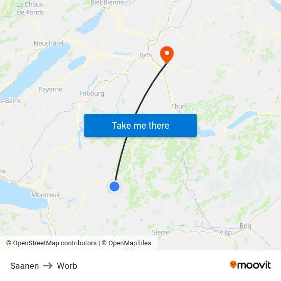 Saanen to Worb map