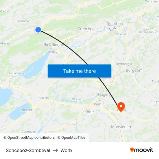 Sonceboz-Sombeval to Worb map