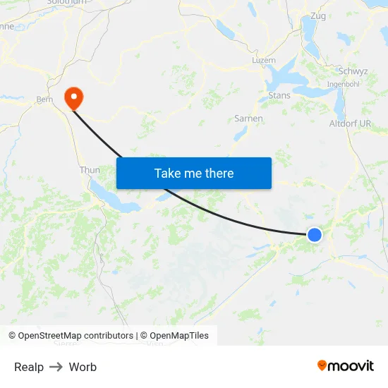 Realp to Worb map