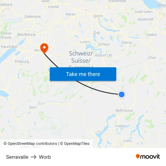 Serravalle to Worb map