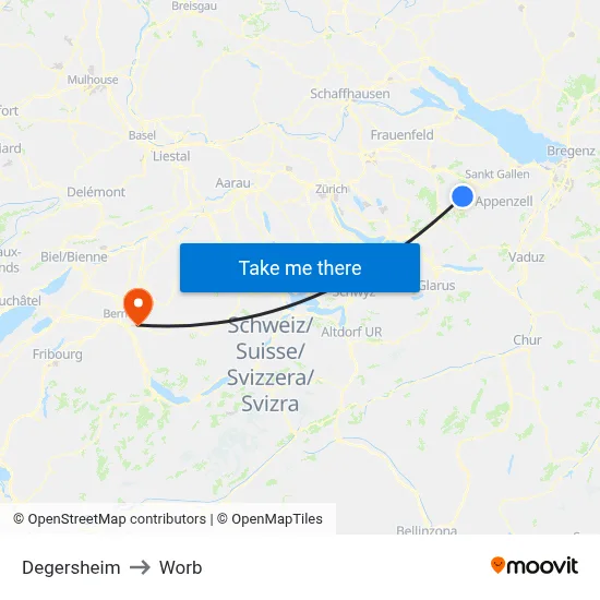 Degersheim to Worb map