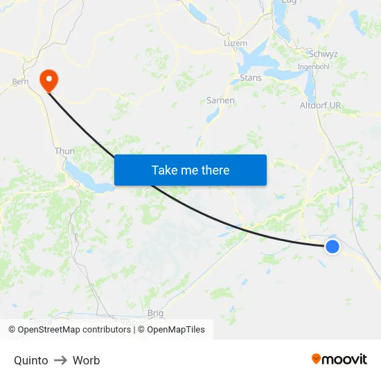 Quinto to Worb map