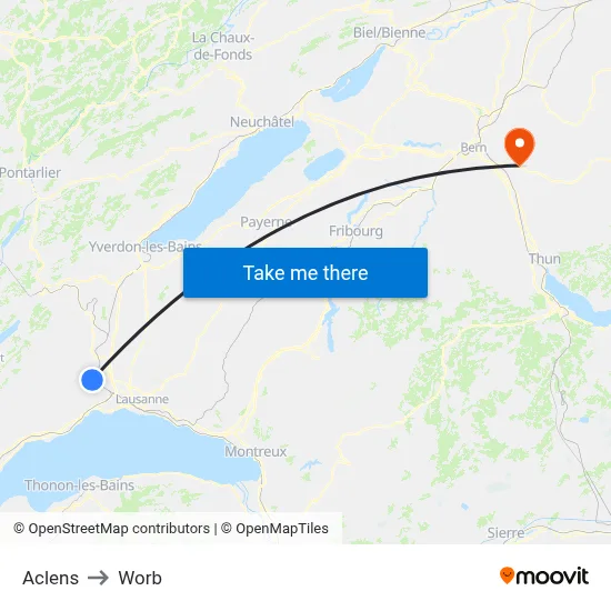 Aclens to Worb map