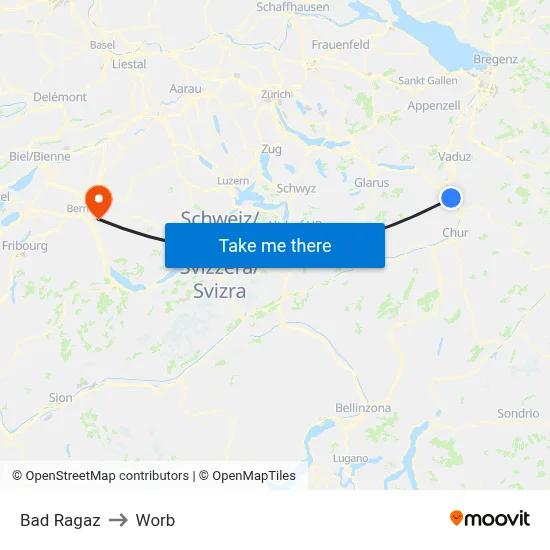 Bad Ragaz to Worb map