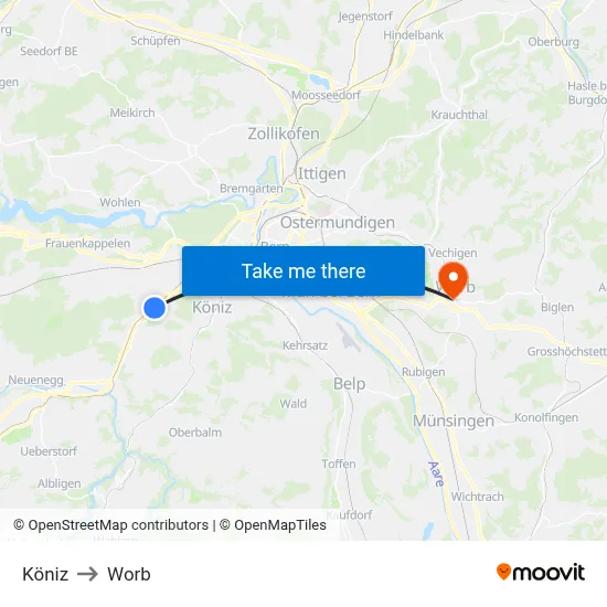 Köniz to Worb map