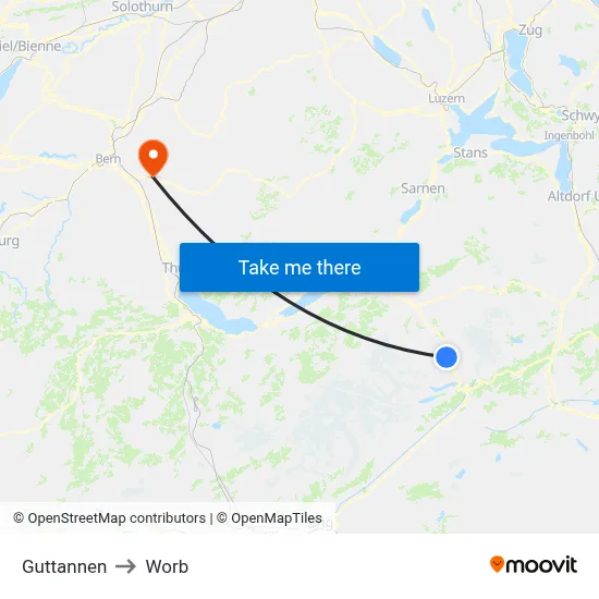Guttannen to Worb map