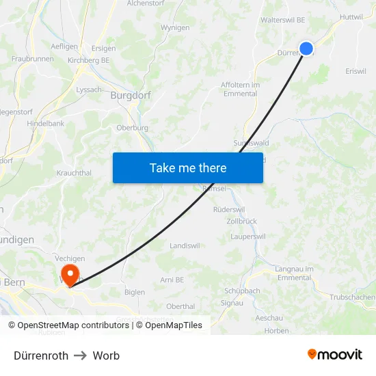 Dürrenroth to Worb map