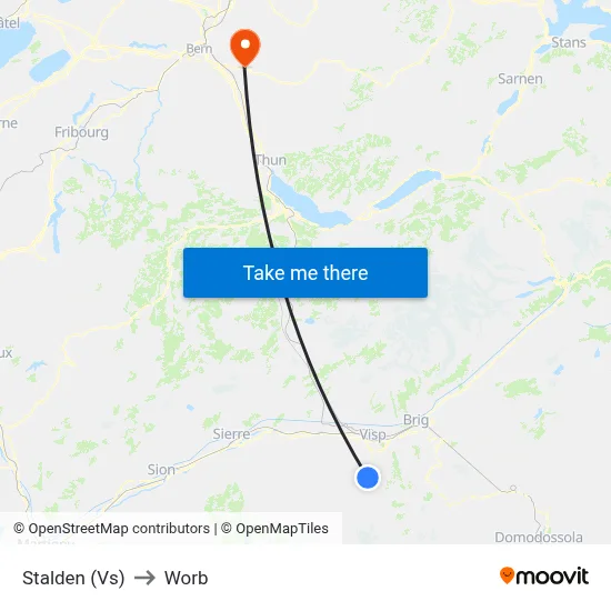 Stalden (Vs) to Worb map