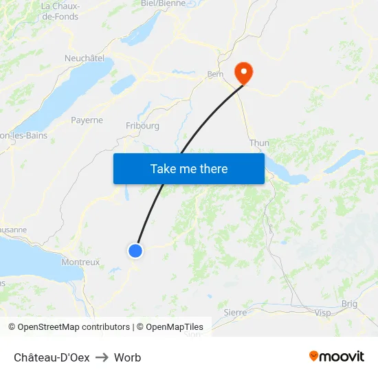 Château-D'Oex to Worb map
