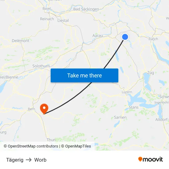 Tägerig to Worb map