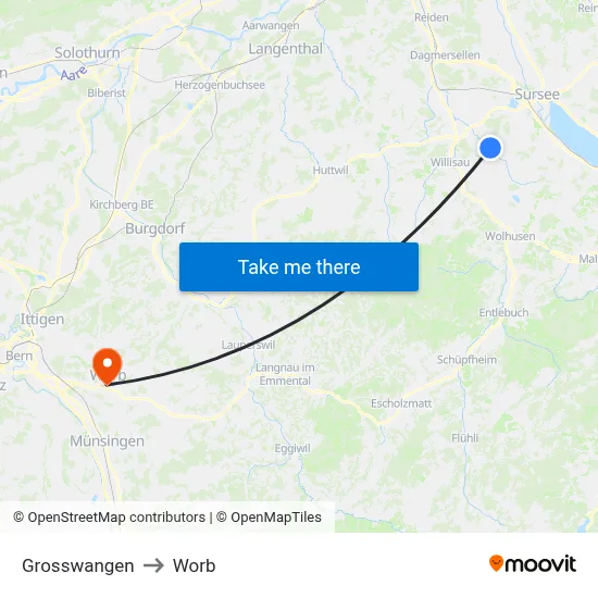 Grosswangen to Worb map