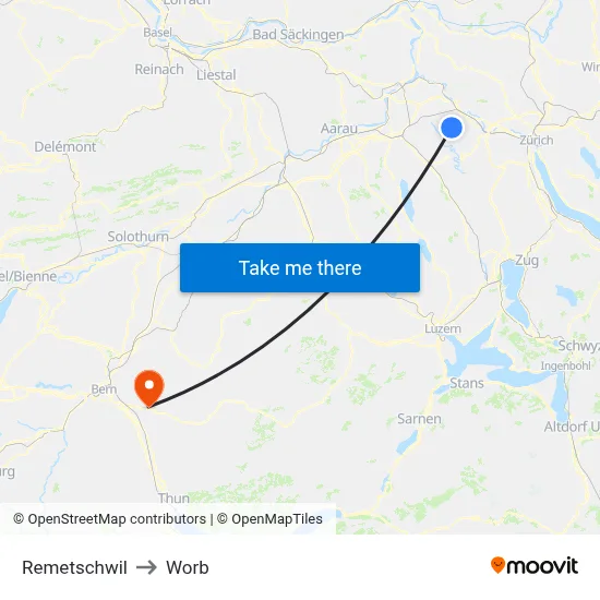 Remetschwil to Worb map