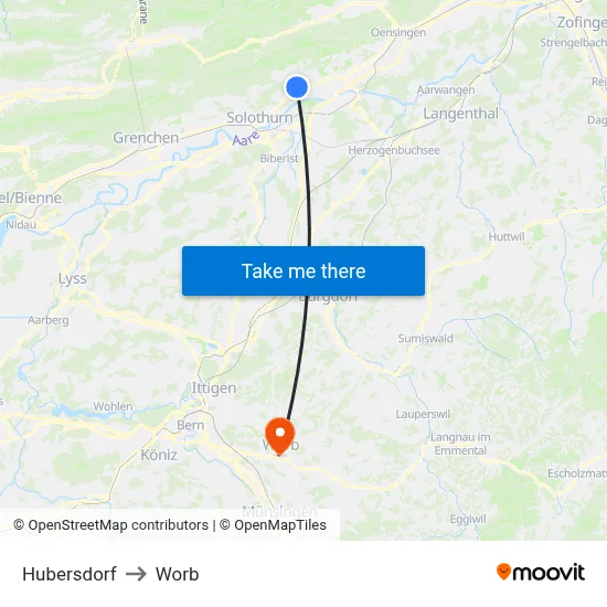 Hubersdorf to Worb map