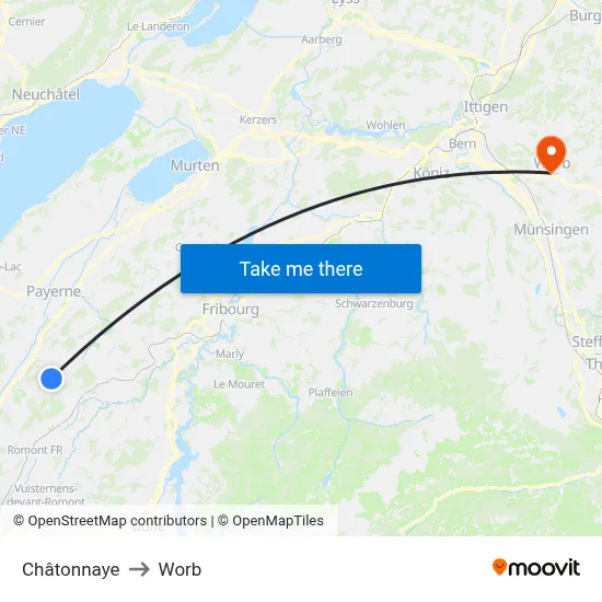 Châtonnaye to Worb map