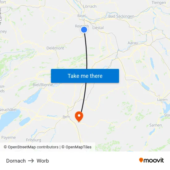 Dornach to Worb map