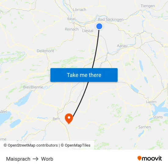 Maisprach to Worb map