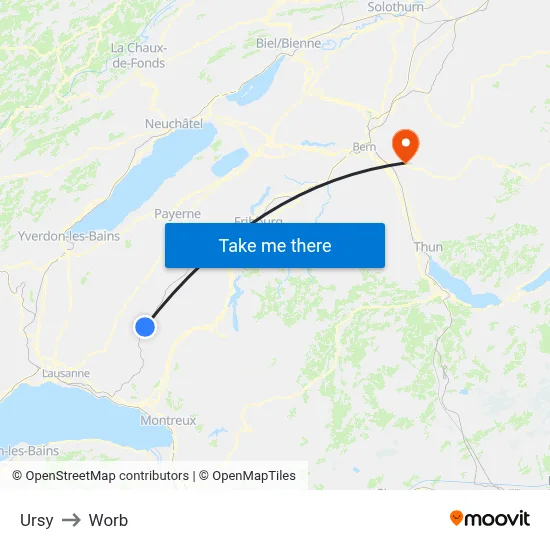 Ursy to Worb map