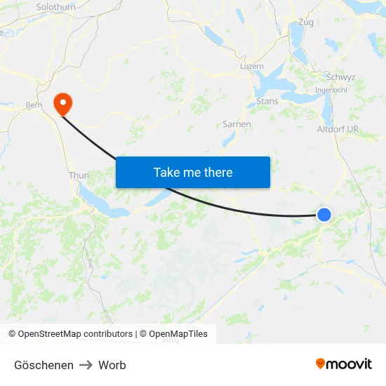Göschenen to Worb map