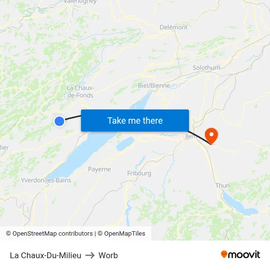 La Chaux-Du-Milieu to Worb map