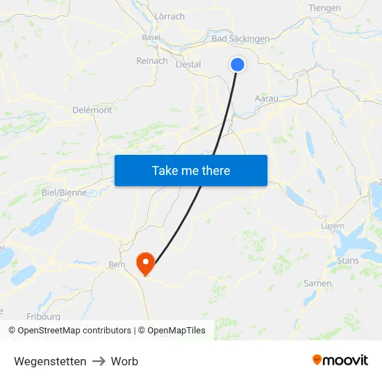 Wegenstetten to Worb map