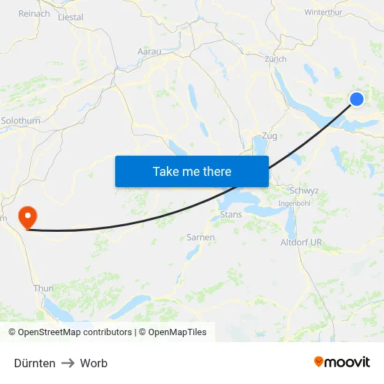 Dürnten to Worb map