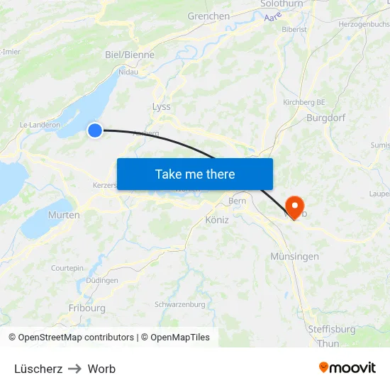 Lüscherz to Worb map