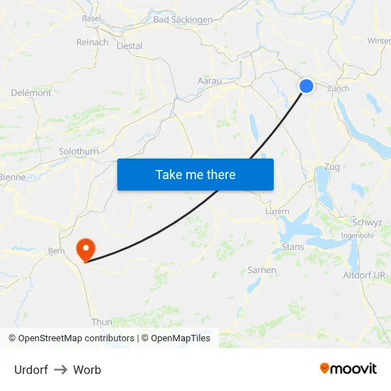 Urdorf to Worb map