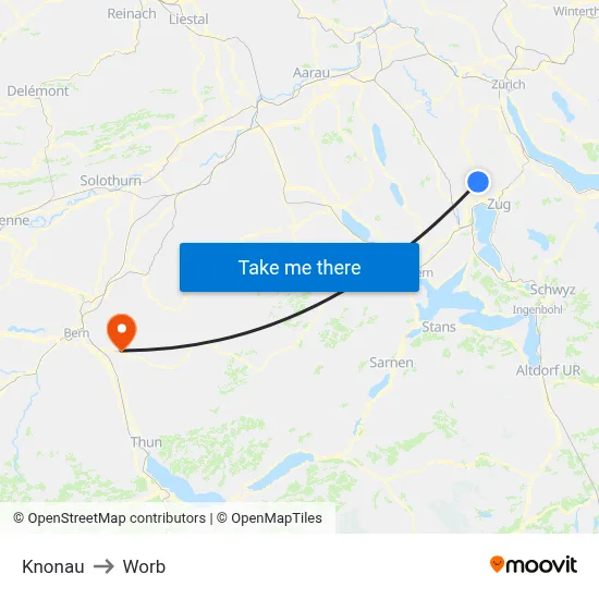 Knonau to Worb map