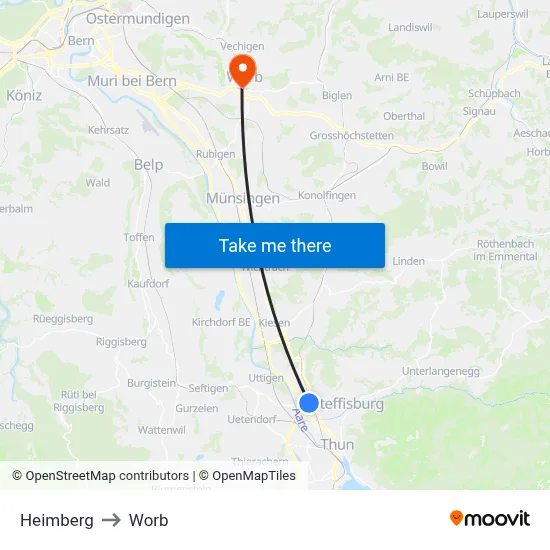 Heimberg to Worb map