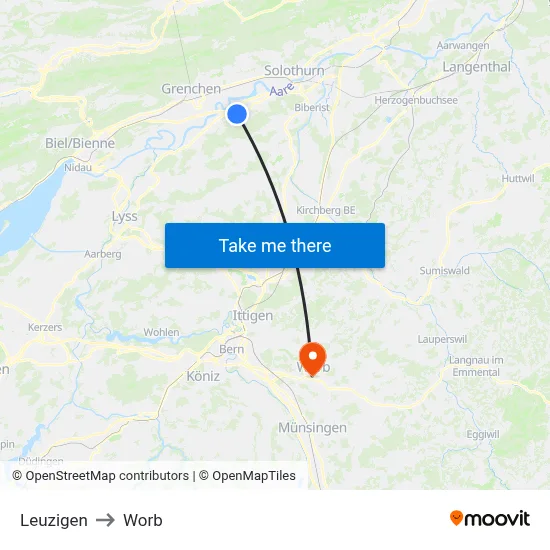 Leuzigen to Worb map