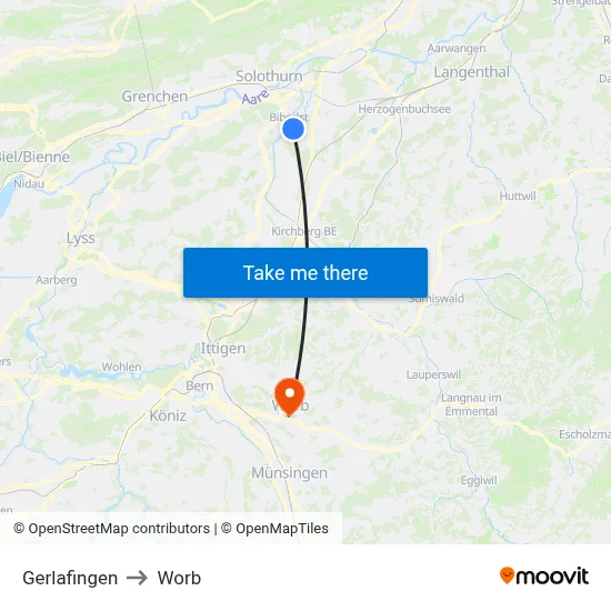 Gerlafingen to Worb map