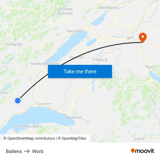 Ballens to Worb map