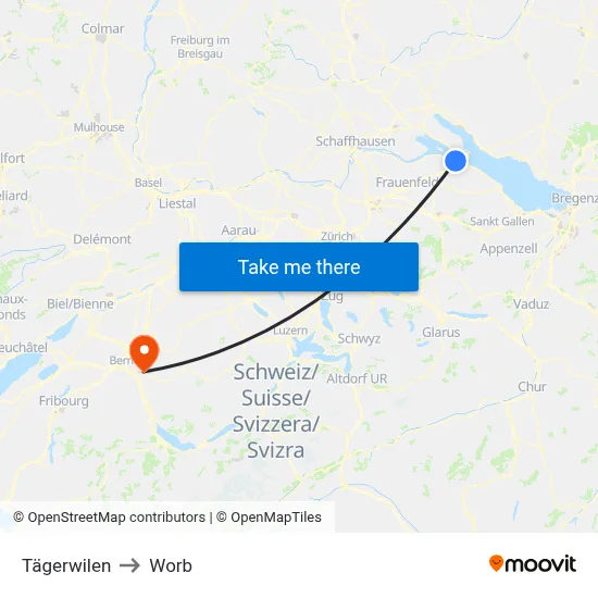 Tägerwilen to Worb map