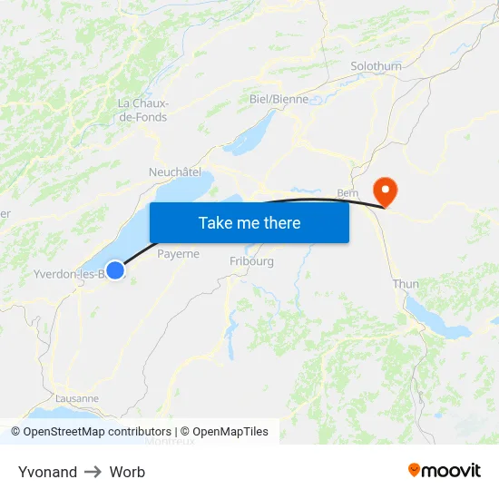 Yvonand to Worb map