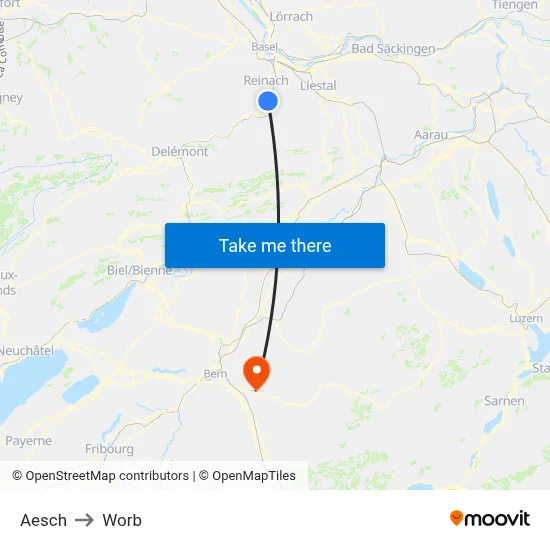Aesch to Worb map