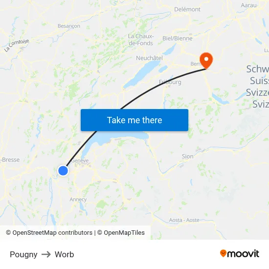 Pougny to Worb map