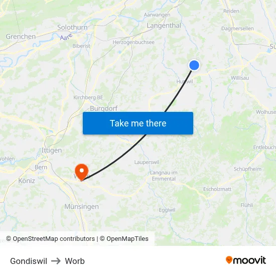 Gondiswil to Worb map