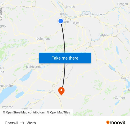 Oberwil to Worb map