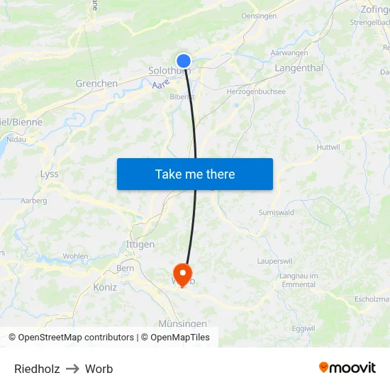 Riedholz to Worb map