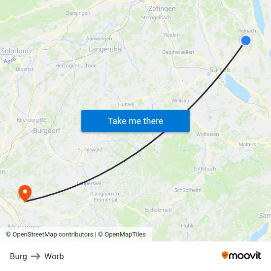 Burg to Worb map