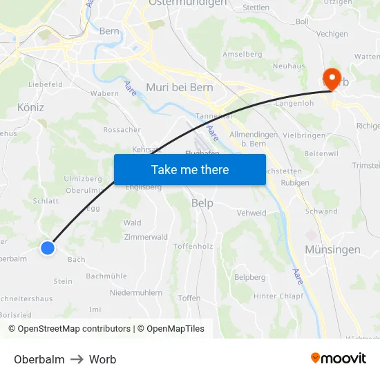 Oberbalm to Worb map