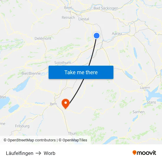Läufelfingen to Worb map