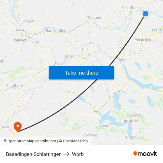 Basadingen-Schlattingen to Worb map