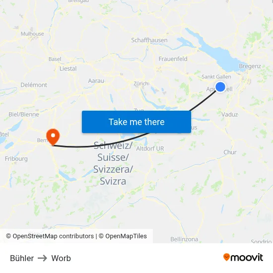 Bühler to Worb map