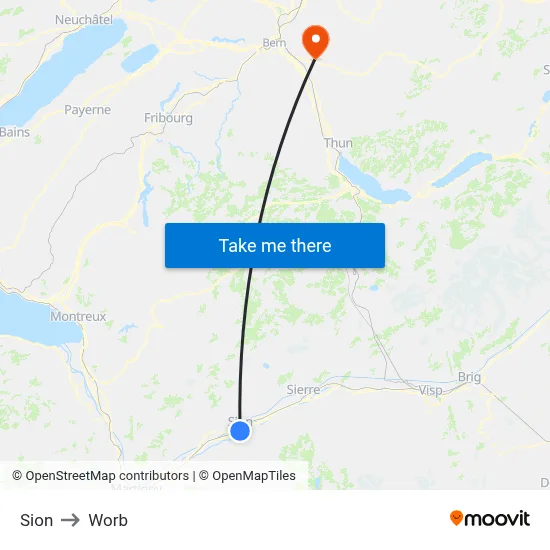 Sion to Worb map