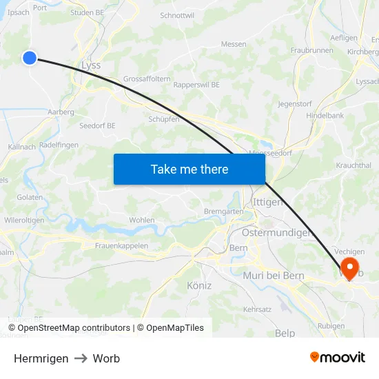 Hermrigen to Worb map