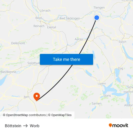 Böttstein to Worb map