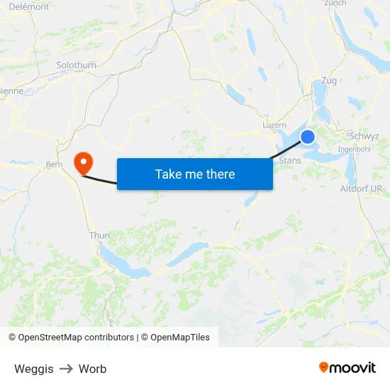 Weggis to Worb map