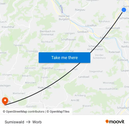 Sumiswald to Worb map