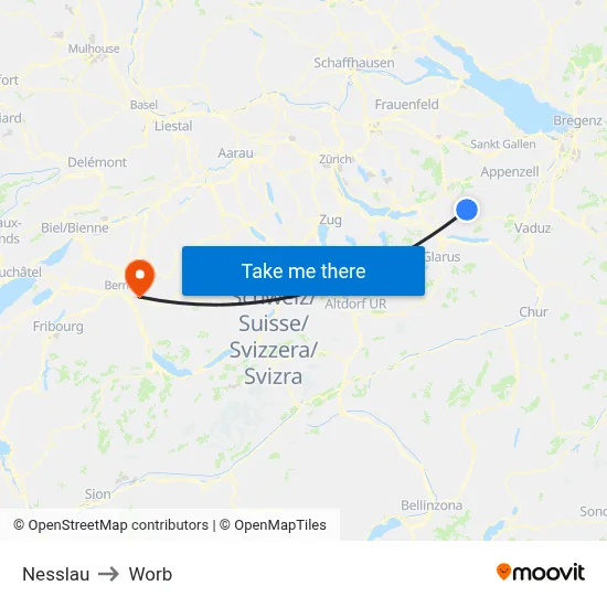 Nesslau to Worb map